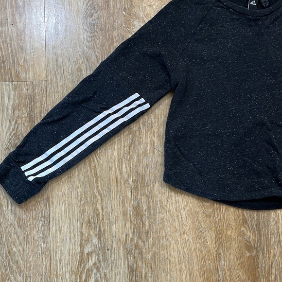 Adidas Black Cropped Sweatshirt Pullover Stripes Sport 2 Street Women’s M EUC - Picture 3 of 9